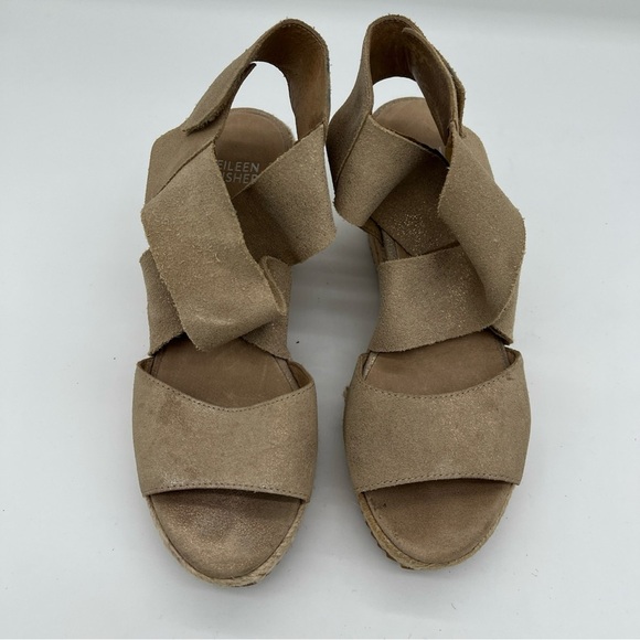 Eileen Fisher Willow 7 Gold Metallic Leather Suede Wedge Espadrilles  Sandals - Picture 2 of 12